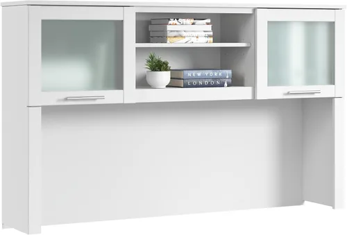 Miniatura 11 de Bush Home Colector de escritorio de 60 pulgadas, organizador de almacenamiento de oficina con estantes, cubos y puertas de vidrio esmerilado