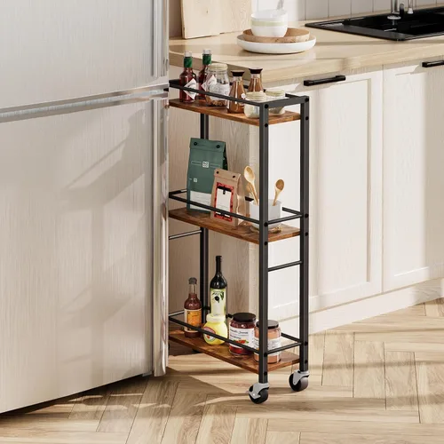 Miniatura 2 de MAHANCRIS Carro rodante delgado, carrito de cocina móvil sobre ruedas, carrito de almacenamiento estrecho para espacio pequeño, carrito de bar Negro