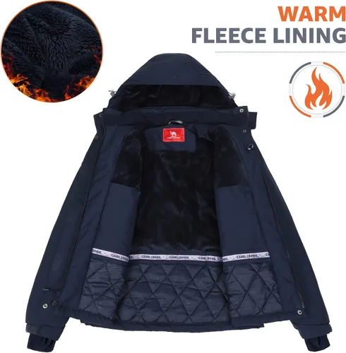 Miniatura 3 de CAMEL CROWN - Chamarra de esquí para mujer, impermeable, con capucha desmontable, rompevientos, forro polar, parka para lluvia