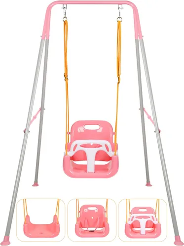 Juego de columpio 3 en 1 para niños, columpio para bebés para interior y exterior de alta resistencia con soporte metálico plegable para niños de 6