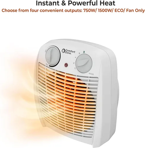 Miniatura 3 de Comfort Zone CZ45E Calentador Personal con Ventilador Forzado de 750/1,500 Vatios con Termostato Ajustable, Protección contra Sobrecalentamiento