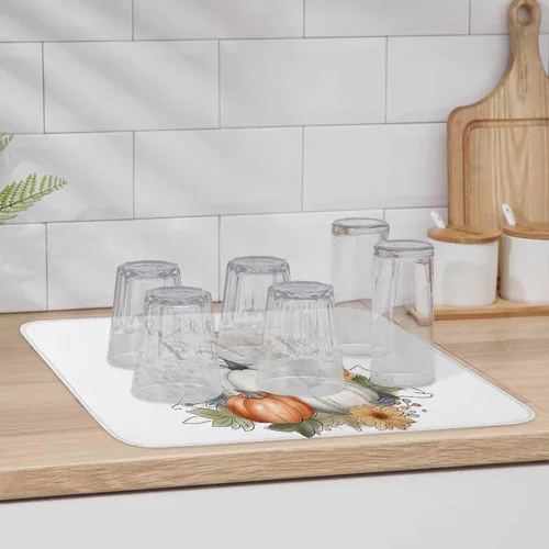 Miniatura 6 de Tapete de secado de platos para encimera de cocina, tapete escurridor de microfibra para biberón de bebé, calabaza gris y naranja de Acción