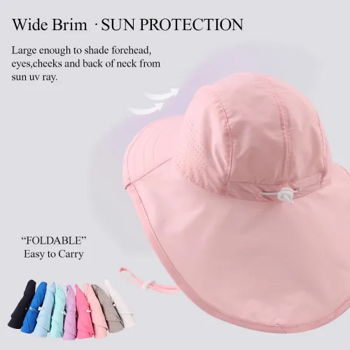 Miniatura 30 de Sombrero de verano para niños pequeños con solapa para el cuello, impermeable, sombrero de natación para niños, protección UV, sombrero de playa