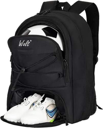 Miniatura 12 de WOLT - Mochila para balón de fútbol juvenil, bolsa deportiva con soporte para balón y compartimento para zapatos, para fútbol, fútbol americano