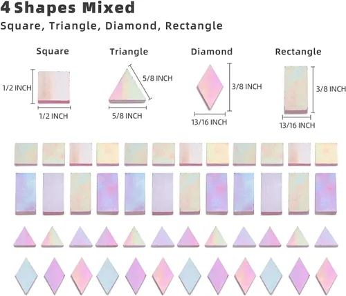 Miniatura 4 de Lanyani Azulejos de mosaico de vidrio con efecto iridiscente para manualidades artísticas, 200 piezas, 4 formas mezcladas, brillo rosa (Pink Glimmer)