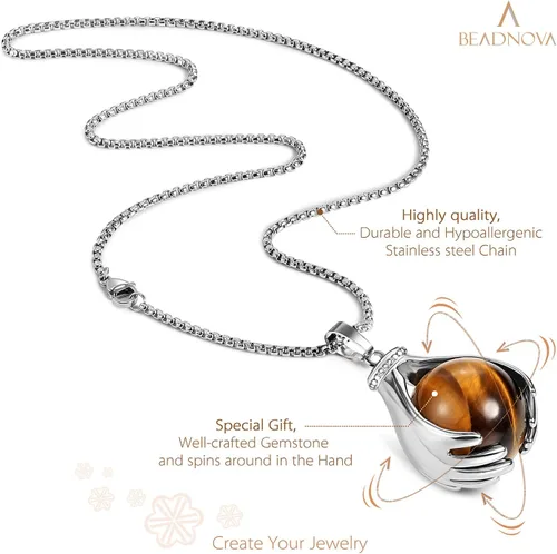 Miniatura 2 de BEADNOVA collar con gema de curación con cadena de acero inoxidable de 18 pulgadas, con embalaje de caja de regalo