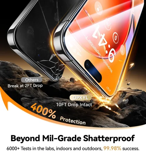 Miniatura 5 de Opxyl Protector de pantalla irrompible 9H+ para iPhone 13 / iPhone 13 Pro [grado militar inastillable] [protección de cobertura completa] Protector