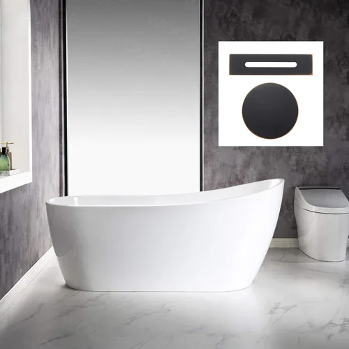 WOODBRIDGE Bañera de remojo acílica independiente de 67 pulgadas con blanco, drenaje y desbordamiento inORB, BTA1508-ORB-Drain &O+ almohada, bronce