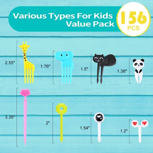 Miniatura 6 de 156 piezas de púas de comida para animales para niños, accesorios para caja bento, FATLODA divertidas púas de comida para niños, lindos palillos