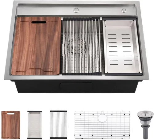 Miniatura 22 de Estación de trabajo de fregadero de cocina de 33 pulgadas - VOKIM 33 x 22 pulgadas, fregadero de cocina de montaje superior de 16 calibre, fregadero