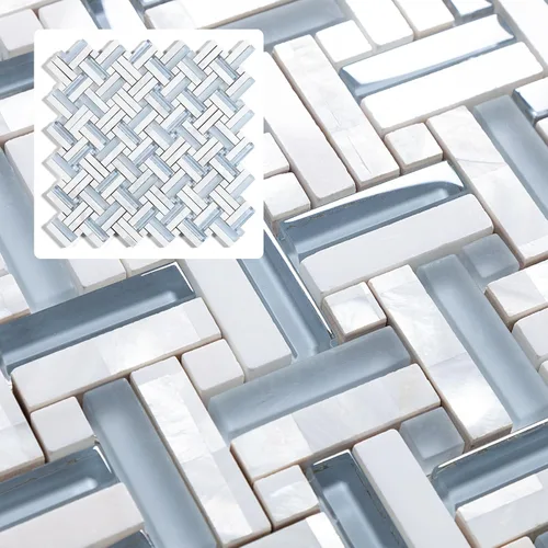 Midcard 4 Láminas de Azulejo de Mosaico en Espiga Azul para Salpicadero, Azulejo Pulido para Suelo de Ducha y Pared