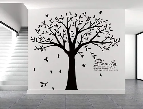 Grant - Calcomanía de pared de árbol genealógico con familia como ramas en un árbol, calcomanía adhesiva con cita para decoración de sala de estar
