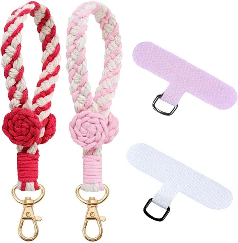 Miniatura 13 de VIOKKO Correa de muñeca de macramé bohemio para teléfono, cordón para teléfono celular con lengüeta de sujeción, pulsera con soporte para correa