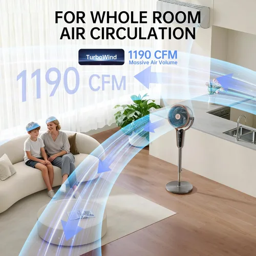 Miniatura 3 de TRIANGLE Ventilador de pie para dormitorio, ventiladores de pedestal de 1190 CFM oscilantes con control remoto, ventilador de piso ajustable