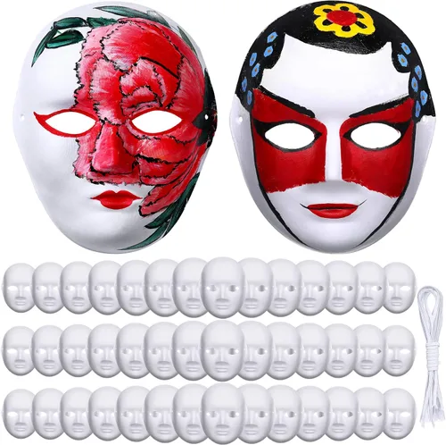 Aoriher 50 máscaras faciales completas para manualidades, color blanco, de papel liso, máscaras de arte pintables en blanco para mujeres,