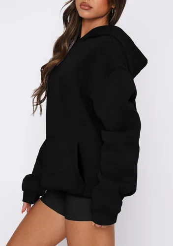 Miniatura 47 de onlypuff Sudadera casual con capucha para mujer, de manga larga, con bolsillo de canguro, hombro caído