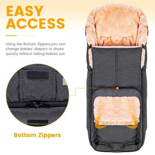 Miniatura 5 de Orzbow Saco Universal para Cochecito Saco de Bunting de Lana Sintética para Bebé Cálido, Resistente a la Intemperie, Hebillas Ajustables Funda