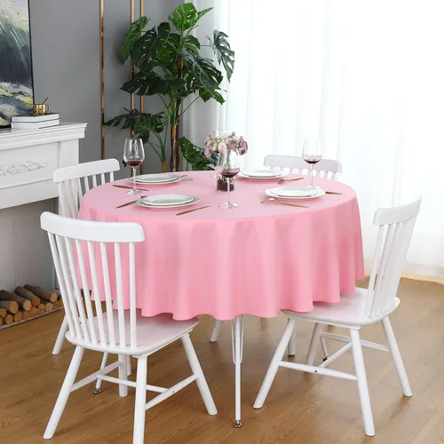 Miniatura 13 de FOLINS&HOME Mantel redondo de 48 pulgadas de poliéster impermeable, resistente a arrugas, lavable y apto para derrames, de color crema, para mesa
