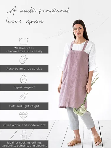 Miniatura 3 de MagicLinen 100% Linen Apron - Japanese Cross Back Apron with Pockets for Women and Men - Pinafore