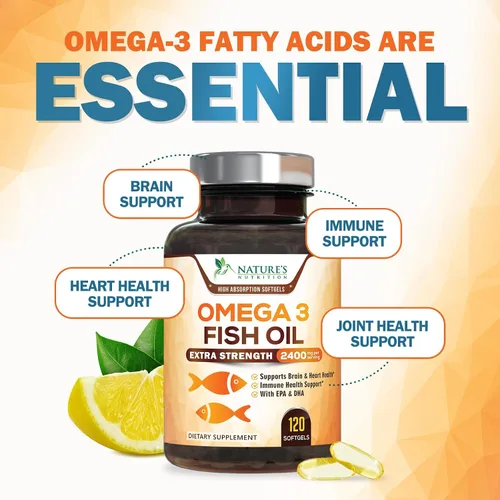 Miniatura 6 de Suplementos de aceite de pescado Omega 3 – 2400 mg de aceite de pescado por porción – Omega-3 de triple fuerza con ácidos grasos EPA y DHA – Apoyo