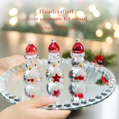 Miniatura 5 de QFkris Juego de 3 figuras de muñeco de nieve de cristal, figura de Navidad de cristal de 3.7 pulgadas, decoración de muñeco de nieve de cristal