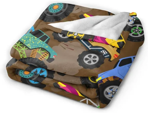 Miniatura 2 de Manta Decorativa de Camiones y Autos de Monstruos de Caricatura Geniales, Ropa de Cama Suave, Manta Cálida y Acogedora de Franela de Vellón