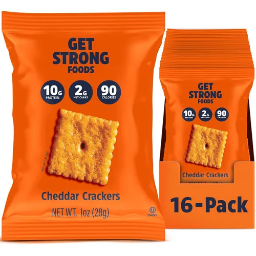 Miniatura 11 de Get Strong Foods Galletas de Queso Cheddar - Galletas Altas en Proteínas - Aptas para Keto, Bajas en Carbohidratos, Crujiente de Queso Alto en Fibra