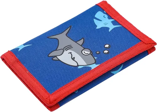 JONYEE Cartera RFID, bonita cartera de dibujos animados con cremallera para niños, Tiburón, Cartera de lona triple para niños