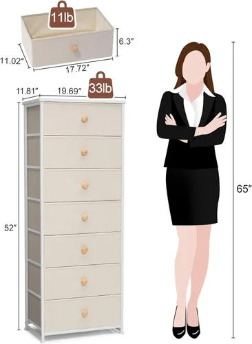 Miniatura 3 de Crestlive Products Cajonera alta, torre de almacenamiento de 7 cajones de tela, cómodas - Unidad organizadora vertical para dormitorio, pasillo