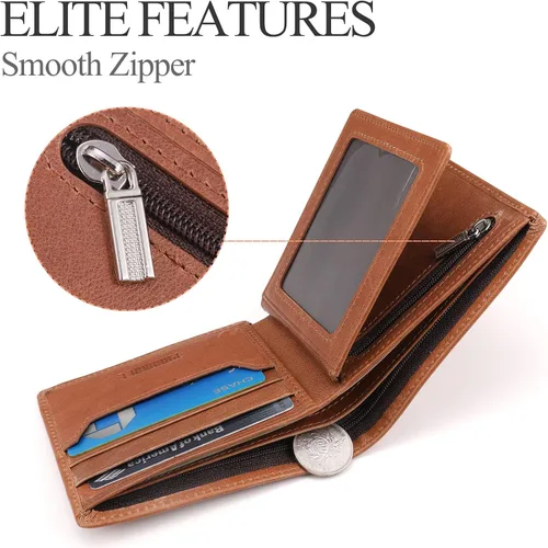 Miniatura 4 de YOOMALL Cartera de piel para hombre con bolsillo para monedero y ventana de identificación