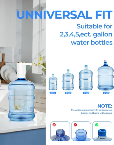 Miniatura 2 de Bomba de botella de agua, dispensador de agua eléctrico portátil para botellas de 5 galones, carga USB, interruptor automático, batería recargable