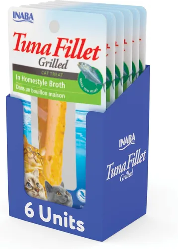 INABA Filete de atún a la parrilla natural de primera calidad para gatos, complemento/complemento con vitamina E y extracto de té verde, 0.52 onzas