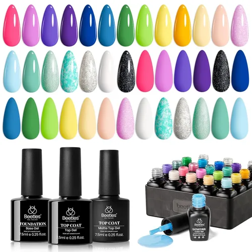 Miniatura 11 de beetles colección “Muse” - Esmaltes en gel, 20 colores, nude, gris, rosa, azul y brillantina, kit de manicura para principiantes con 3 frascos