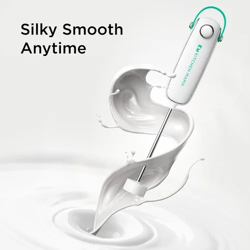 Miniatura 2 de Kitchen Mama Silkwhisk - Espumador eléctrico de leche de mano, color verde azulado Mini mezclador de bebidas, acero inoxidable