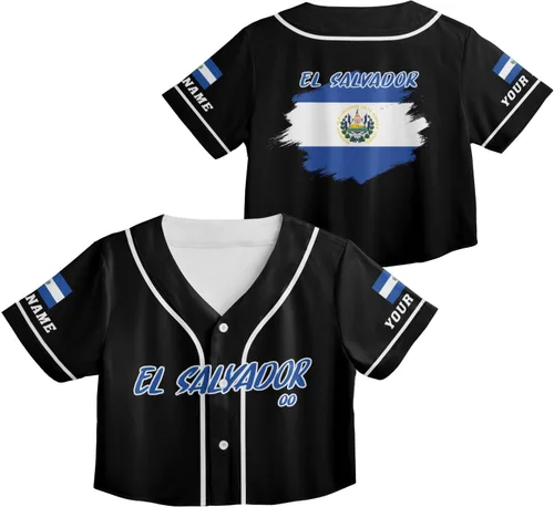 Miniatura 16 de Custom El Salvador Crop Top Baseball Jersey Camisa Salvadoreña Salvadoreña Camisa para Mujer Camisas De El Salvador para Mujer Blc9