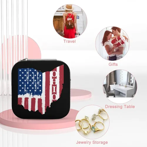 Miniatura 3 de Joyero pequeño con bandera de Ohio de Ohio, organizador portátil para anillos, aretes, collares, regalos para niñas y mujeres