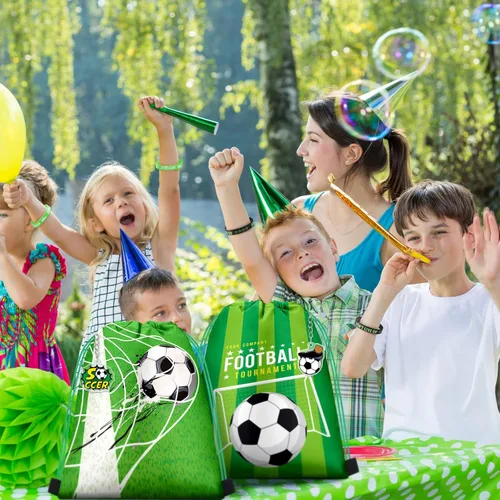 Miniatura 4 de Talltalk Juego de 48 piezas de regalos de fiesta de fútbol para niños, regalo de equipo de fútbol, 16 juegos de bolsas de golosinas verdes, mochila