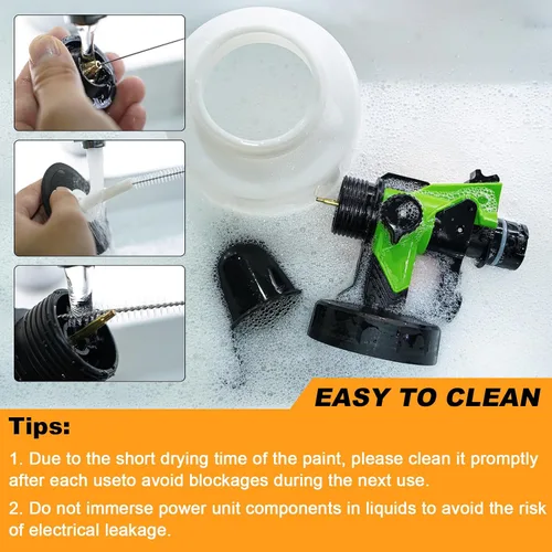 Miniatura 6 de Pulverizador de pintura, pistola eléctrica HVLP de 800 W con juntas de limpieza/soplado, 3 boquillas de 3 patrones y recipiente de 47.3 fl oz