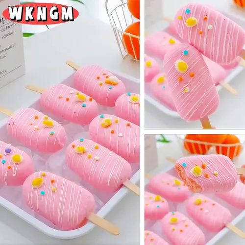 Miniatura 6 de 3 moldes de silicona grandes para paletas con tapas, 4 cavidades, moldes ovalados para barra de helado, moldes de silicona con 100 palos de madera
