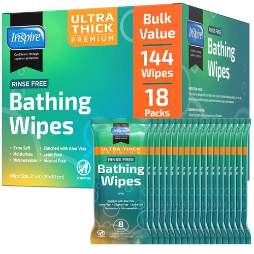 Inspire Toallitas corporales ultra gruesas sin enjuague, Toallitas de baño, Toallitas húmedas sin enjuague, Gruesas, fuertes, extra grandes