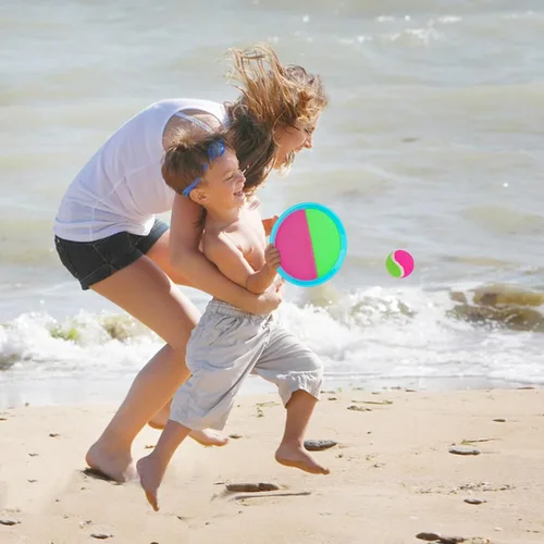 Miniatura 5 de Juego de pelotas para lanzar y atrapar mejoradas al aire libre e interiores, juegos de playa, juguetes para niños con 4 paletas, 4 bolas, 1 bolsa