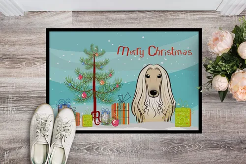 Miniatura 2 de Caroline's Treasures BB1616MAT - Tapete para puerta delantera de árbol de Navidad y sabueso afgano de 18 x 27 pulgadas, para interiores