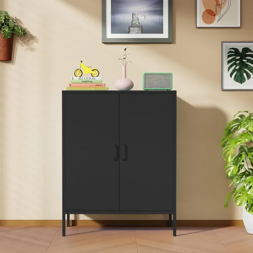 Miniatura 14 de Chshin Gabinete de Almacenamiento de Metal con Puertas, Gabinete de Acento Negro, Gabinetes de Almacenamiento de Clóset de Metal, Soporte de Medios