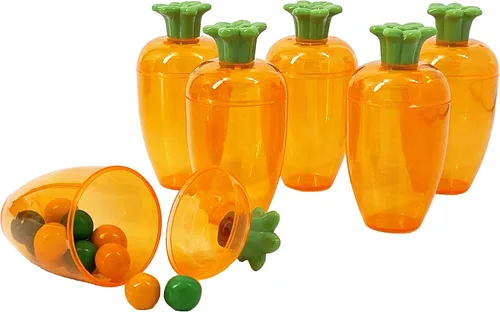 The Dreidel Company 6 huevos de Pascua vacíos de plástico de 4 pulgadas con forma de zanahoria rellenables, huevos de zanahoria de plástico naranja
