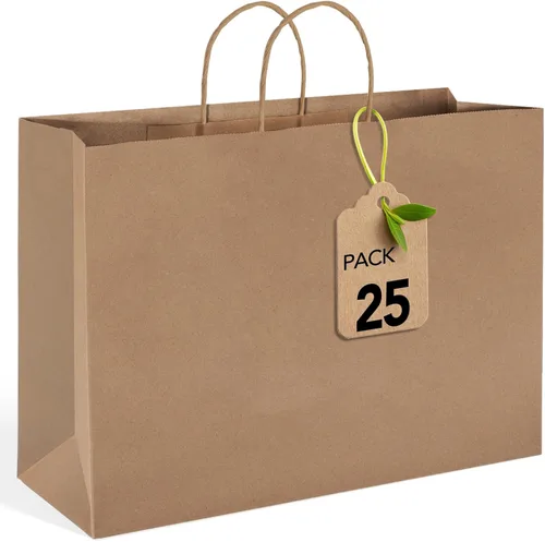 Miniatura 23 de Bolsas de papel blanco MESHA con asas 10x5x13 pulgadas, paquete de 50, grandes bolsas de regalo de papel kraft con asas a granel para pequeñas