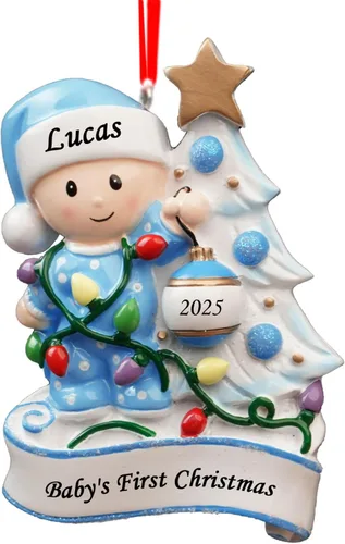 Adornos Personalizados para la Primera Navidad del Bebé 2025 para Niños - Adornos de Bebé Adornos de Navidad Personalizados para Niños, Adornos Azul