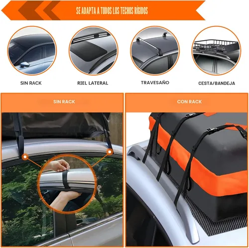 Miniatura 3 de Bolsa de techo para coche XBEEK de MeeFar, impermeable, portaequipajes para azotea, 15 pies cúbicos para todos los coches con/sin estante, incluye