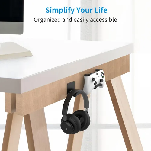 Miniatura 2 de SOKUSIN Soporte para auriculares, soporte adhesivo para auriculares para juegos, gancho universal de montaje en pared para todos los Negro