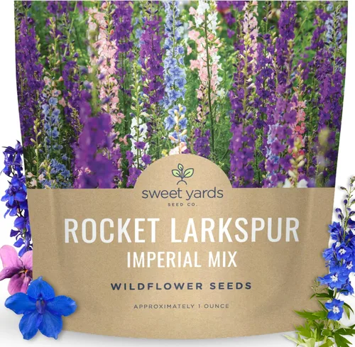 Miniatura 8 de Rocket Larkspur Imperial Mix - Bolsa a granel de 1/4 libra - 30,000 semillas de flores para plantar - Consolida ajacis