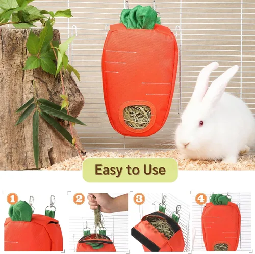 Miniatura 5 de JanYoo Dispensadores de comida para conejos, bolsa de alimentador de heno para conejillos de indias, accesorios de almacenamiento, capacidad